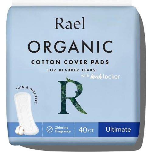 Rael Incontinence Pads for Women, Organic Cotton Cover, Postpartum Essential, Heavy Absorbency, Bladder Control, 4-Layer Core with Leak Guard Technology, Long Length (Moderate, 60 Count)