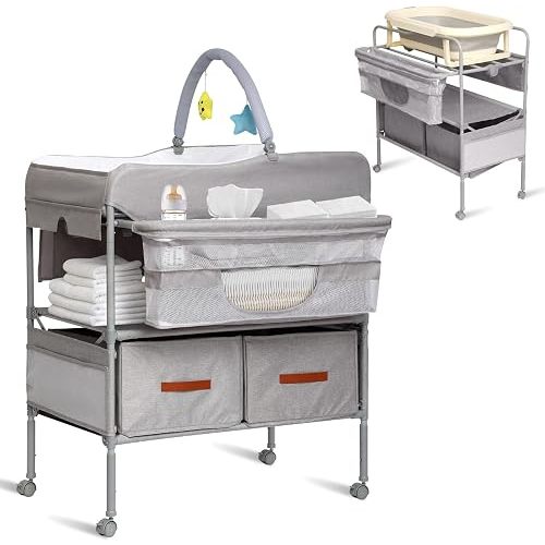 Portable Baby Changing Table, Changing Table with 2 Baskets and Drawer