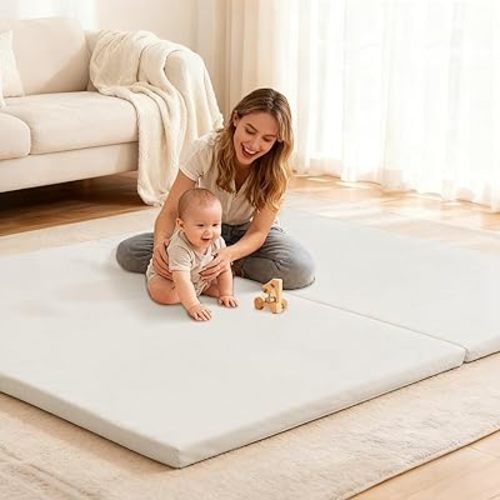 Ultra Soft Baby Play Mat for Floor 1.4" Thick Memory Foam 59x59 Playpen Mat for Toddlers Infant Kids with Non-Slip Backing Safe for Crawling, Water-Repellent Leather for Tummy Time, Tatami Style(Grey)