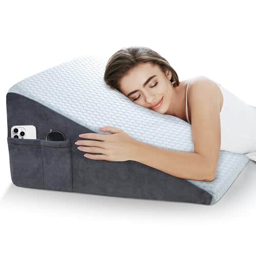 puredown® 8" Bed Wedge Pillow, Cooling Wedge Pillows for Headboard, Pillow Wedge for After Surgery, Nighttime Acid Reflux, Lumbar & Back Support, Leg Elevation Therapy, Snore Reduction Aid