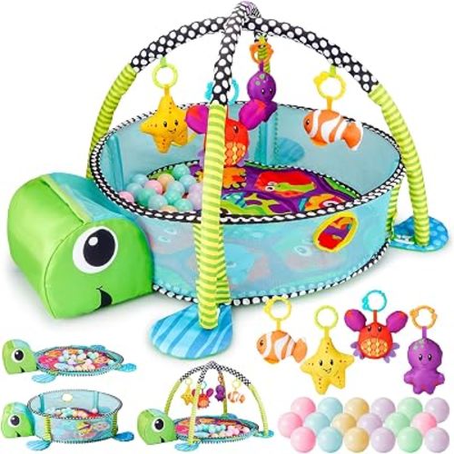 Wootfairy 4-in-1 Baby Play Mat Foldable Tummy Time Gym with Fence Ball Pit