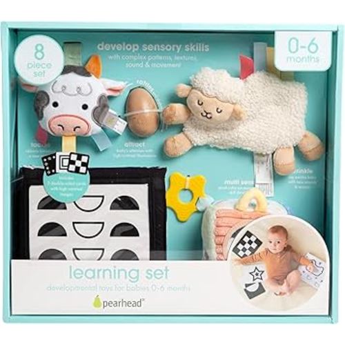 Pearhead Learning Kit for Babies 0-6 Months, 8 in 1 Learning Educational Set for Newborns, Play Set for Early Development and Motor Skills, Montessori Toys for Babies 0-6 Months