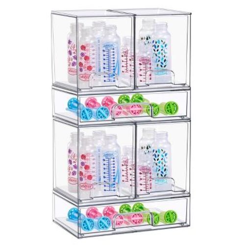 Sorbus 6 Piece Set Clear Stackable Pull-Out Storage Organizer Bins for Baby Bottles, Bathroom, Kitchen and More