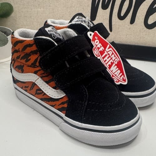 Vans Kids Black and Tiger Orange Sneakers