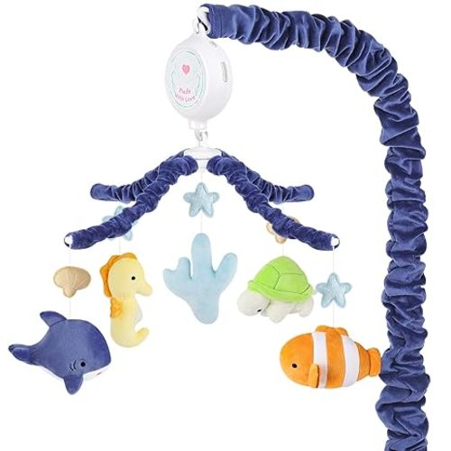 Ocean Crib Mobile for Boys & Girls – Sea Animals Baby Mobile for Crib with Upgraded 3-Mode Music Box, Blue Nursery Mobiles, Fits Standard Cribs