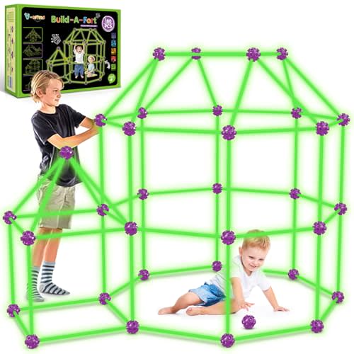 V-Opitos 180 Pack Glow in The Dart Fort Building Kits for Kids Age 4, 5, 6, 7, 8+ Years Old, STEM Building Toys for DIY Castles, Tunnels, Ideal Christmas, Birthday Gifts for Boys & Girls