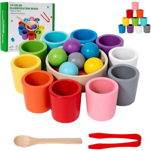 Lysliv Rainbow Balls in Cups Toddler Wooden Toys, Color Sorting Toys for Learning Color Sorting and Counting, Develop Math Skills