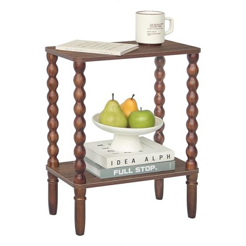 Fultyle Small Narrow Side Table, Skinny End Table Living Room with 2-Tier Storage, Narrow Accent Table Slim Nightstand for Small Spaces, Office, Bedroom (Walnut Brown)