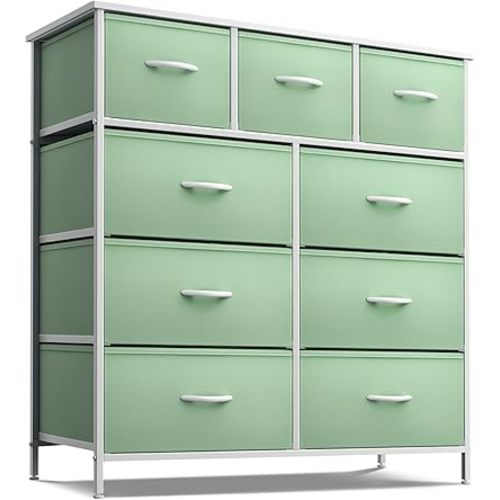 Sorbus Kids Dresser with 9 Drawers - Furniture Storage Chest Tower Unit for Bedroom, Hallway, Closet, Office Organization - Steel Frame, Wood Top, Fabric Bins (Teal, Solid)