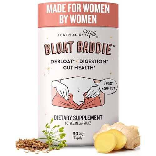 Legendairy Milk Digestive Enzymes for Women, Probiotics for Digestive Health, Gut Health Supplements, Bloating Relief for Women, Debloat Gas Relief w/Ginger & Fennel Bloat Baddie 60 Capsules