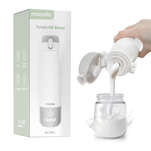 Portable Milk Warmer for Travel, Bottle Warmer for Breastmilk and Formula, Milk Warmer On-The-Go, Large Capacity 12 oz. with LED Temp Control, Wireless for Bottle Feeding (Grey)