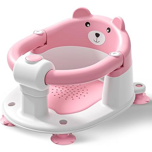 Baby Bath Seat for Babies 6 Months & Up, Toddler Bath Seats for Babies Sitting Up, Non-Slip Infant Bath Tub Chair with 4 Suction Cups & Soft Cushion for Shower, Compact Toddler Bathtub Seat, Pink