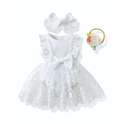 Renotemy Newborn Baby Girl Lace Romper Infant Summer Boho Flower Tulle Dress Party Gifts Newborn Photography Outfits