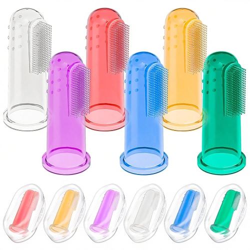 Baby Toothbrush Set, 6 Pcs Soft Infant Finger Toothbrush with 6 Boxes, Newborns Toddler Silicone Baby Tooth Brush 0-6 Months 6-12 Months