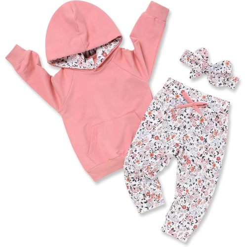 oklady Baby Girl Clothes,Hoodie Tops Floral Pant with Cute Headband Baby Girl Fall Outfits