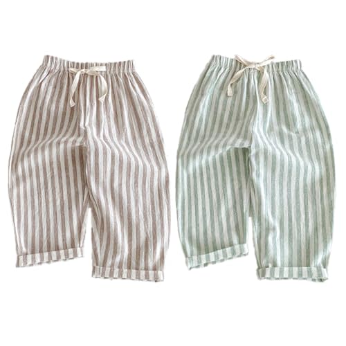 Ashmyova Classic Casual Pants for Boys Thin Cotton Stripe Elastics Waist Spring Summer Trousers Toddler Long Pants 2Pcs