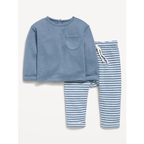 Long-Sleeve Ribbed Pocket T-Shirt and Pants Set for Baby