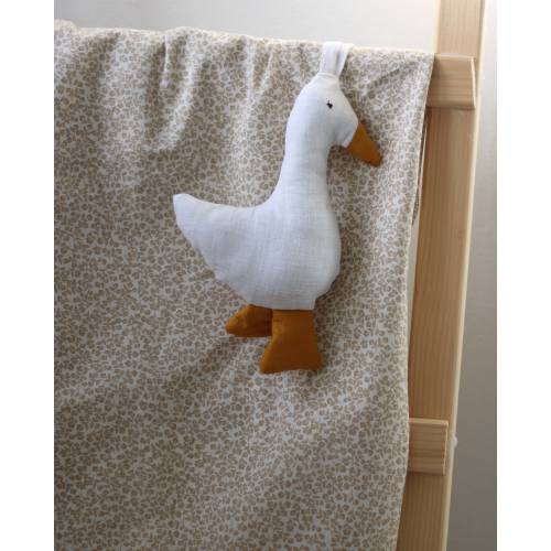 linen goose rattle, white goose hanging decor, little goose, neutral baby rattle