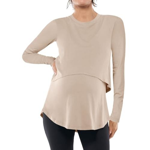 Women's Maternity Nursing Tops Casual Long Sleeve Double Layer Breastfeeding Shirts Pregnancy Clothes