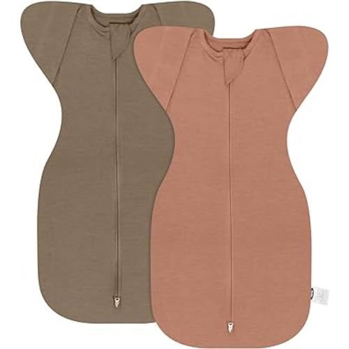MEXXI Swaddle Baby Sleep Sack With Arms Up, 2 Pack Baby Transitional Swaddle with Double Zipper,0.5 TOG, 8-13 lbs, S