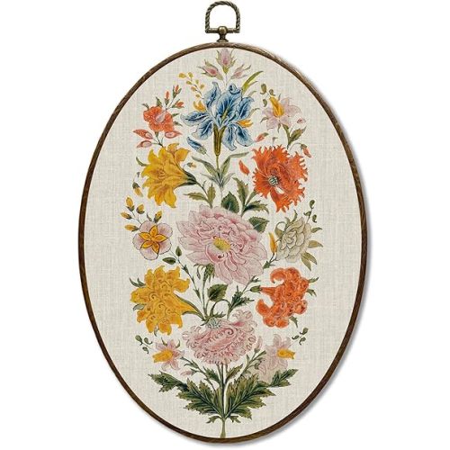 Rwykg Floral Oval Wall Art, Vintage Canvas Wall Art, Flower Oval Wall Decor, Rustic Farmhouse Prints Hanging Decor for Home Bedroom Living Room-A01