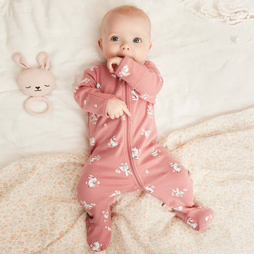 Sleepy Bunny Print on Dusty Rose Sleeper