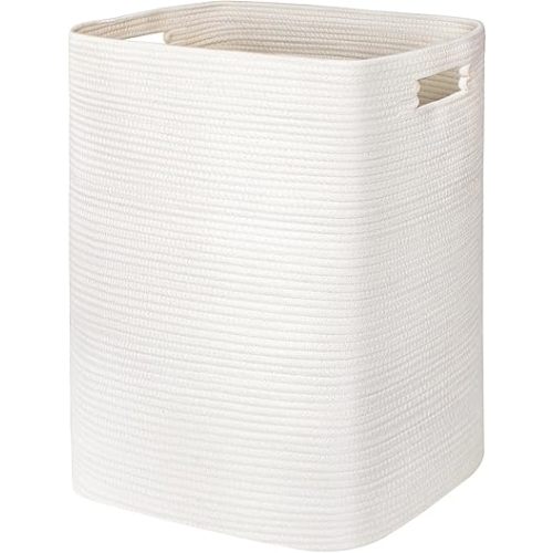 MEGASKET Large Laundry Hamper 16"x13"x22" - Tall Woven Laundry Basket, Cotton Rope Dirty Clothes Hamper, Baby Kids Nursery Wicker Laundry Basket, Bedroom Aesthetic, Soft Laundry Bin, White Hamper, 75L