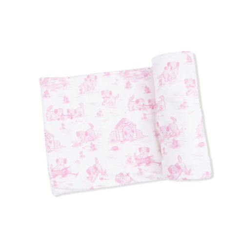 Puppy Toile Pink - Swaddle Blanket