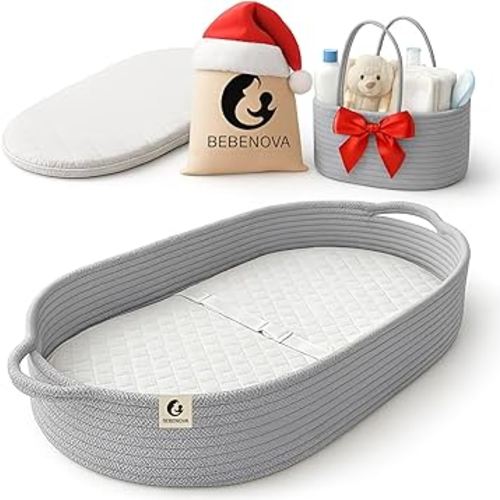 BEBENOVA Baby Changing Basket with Waterproof Pad, Baby Diaper Caddy Organizer, Blanket & Cotton Bag, Portable Changing Table Topper, Baby Changing Mat, Moses Baskets for Newborn