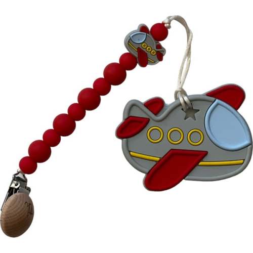 Air Plane Pacifier And Toy Clip With Teether Bundle, Light Gray - Three Hearts | Maisonette