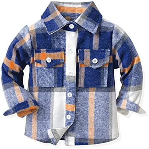 HIUARA Kids Toddler Flannel Shirt Jacket Plaid Long Sleeve Lapel Button Down Shacket Baby Boys Girls Fall Shirt Coat Outwear