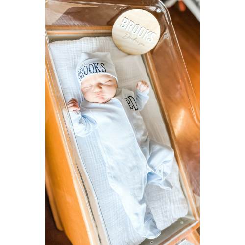 Baby boy coming home outfit,  Monogrammed footie, Baby gift, Monogrammed sleeper, blue tiny stripes