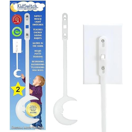 Kidswitch Light Switch Extender for Kids - Award Winning, Easy Grab Handle, Glow-in-The-Dark (Original, 2 Pack)