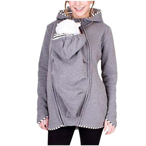YanHong Nursing Tops Winter Long Sleeve Plus Size 3x Fashion Women's Long Sleeve Breastfeeding Blouse Tops Multi Functional Kangaroo Hoodie Tops Parenting Bag Hoodie Gray S