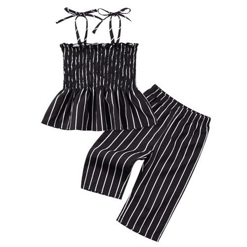 Toddler Infant Girls Clothes Solid Color Sleeveless Ruffle Halter Tops Camisole Linen Pants Set Baby Summer Outfits