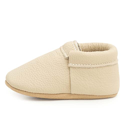BirdRock Baby Fringeless Moccasins - Genuine Leather Boys and Girls Shoes for Newborns, Infants, Babies, Toddlers