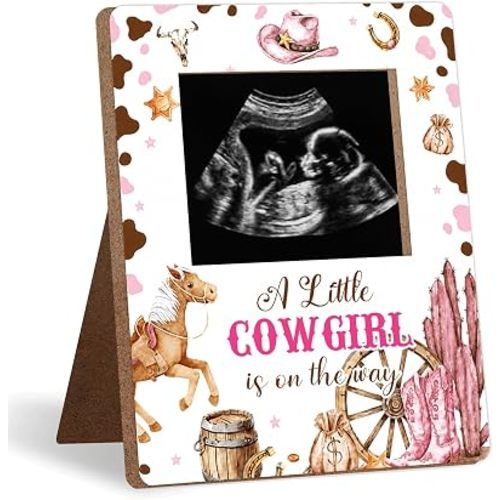 Cowboy Baby Shower Decor Frame, A Little COWGIRL IS ON THE WAY Baby Shower Party Supplies for Expecting Parents-to-Be Keepsake Gifts, Pregnancy Sonogram Frame Keepsake, Gender Reveal Presents