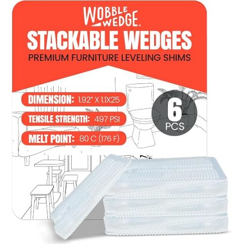 Flexible Plastic Shims Multi-Purpose Leveling Shims for Furniture, Tables, Appliances, Toilets Made in USA Wedges for Uneven Surfaces, Adjustable Stabilizers (Clear, 6-Pack)