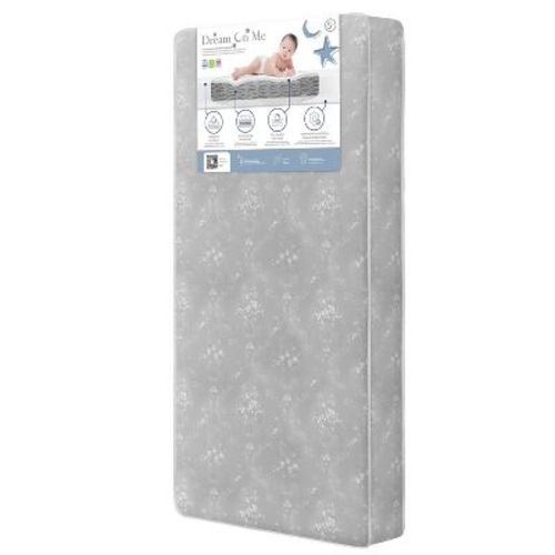 Dream On Me Nap Nest 5" Standard Crib and Toddler Mattress - Gray Floral: 2-Stage Innerspring, Firm Side/Soft Side, Vinyl Cover