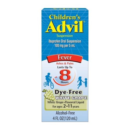 Advil Children's Dye-Free Liquid Fever Reducer/Pain Reliever 100 mg - Ibuprofen (NSAID) - White Grape - 4 fl oz