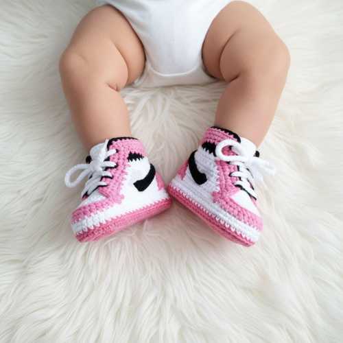 Crochet Baby Sneaker Booties – Handmade Pink High‑Top Infant Shoes - Newborn Baby Shower Gifts