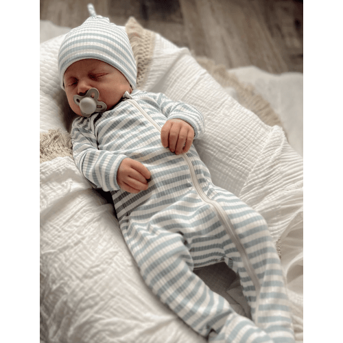 Dusty Blue Stripe / Organic Ribbed Zip Footie – SpearmintLOVE