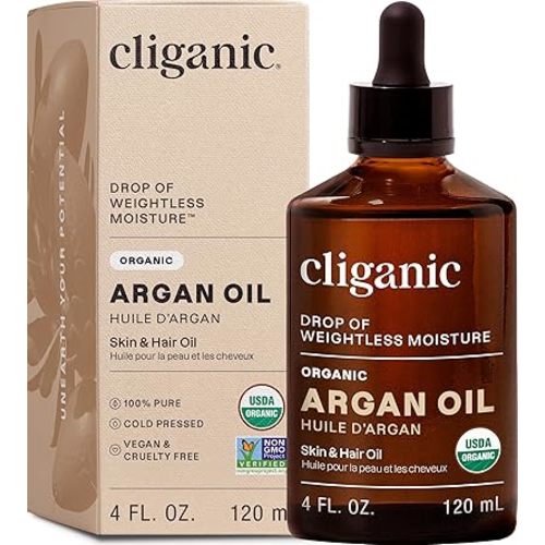 Cliganic Organic Argan Oil, 100% Pure | for Hair, Face & Skin | Natural Cold Pressed Carrier Oil, Imported from Morocco