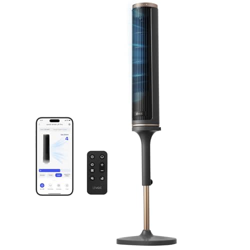 Levoit Windi Lift Pro Tower Fan for Bedroom, 36”-47” Adjustable Height | 28dB Quiet, 23 ft/s Smart Standing Fan, Bladeless Floor Fan, 90° Oscillating, 5 Speeds 4 Modes, 12H Timer, Remoter, for Home