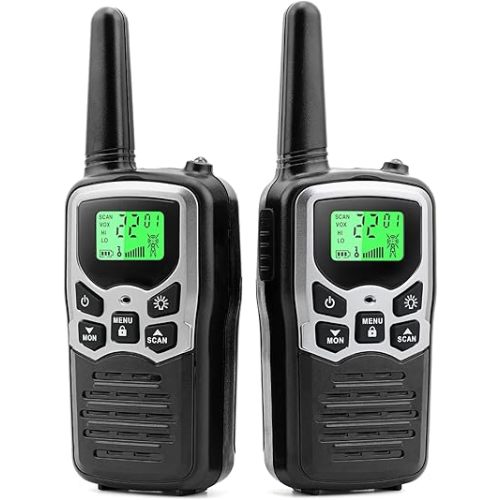 Walkie Talkies,MOICO Long Range Walkie Talkies for Adults Two-Way Radios with 22 Channels FRS VOX Scan LCD Display with LED Flashlight for Field, Survival Biking Hiking Camping 2 Pack (Silver A)