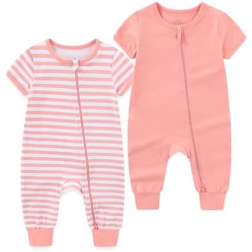 Baby Boy Girl 2 Pack Romper Infant Short Sleeve 2 Way Zipper One Piece Jumpsuits Newborn Clothes 0-24 Months