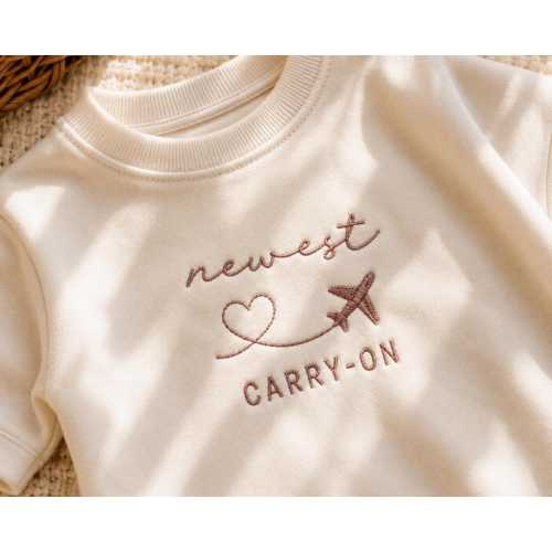 Newest Carry-On Embroidered Romper, Travel Baby Announcement Outfit, Airplane Newborn Bodysuit, Baby Gift For Parents