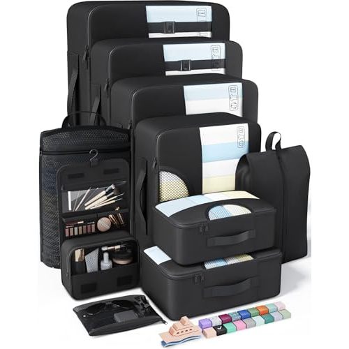 Veken 10 Set Packing Cubes for Travel Essential, Suitcase Organizer Bags in 4 Sizes, Carry-On Luggage Accessories with Large Laundry & Hanging Toiletry Bag, Must-Have for Airplane, Road Trip & Camping