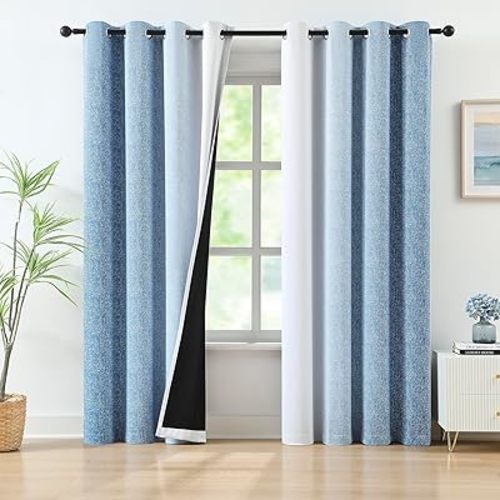 Blue Ombre Blackout Curtains 63 Inch Long for Living Room Bedroom Thermal Insulated Curtain Drapes for Children Room Gradient Privacy Protect Window Panels for Home Decor, Grommet Top, 52"W, 2pcs