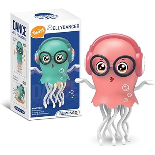 Dancing Jellyfish Baby Toy, Crawling Jellyfish Tummy Time Toy, Magic Dancing Music Crawling Toys for 3 4 5 6 7 8 Year Old Girl Kids Boy Birthday Gifts, Interactive Relax for Office Desk